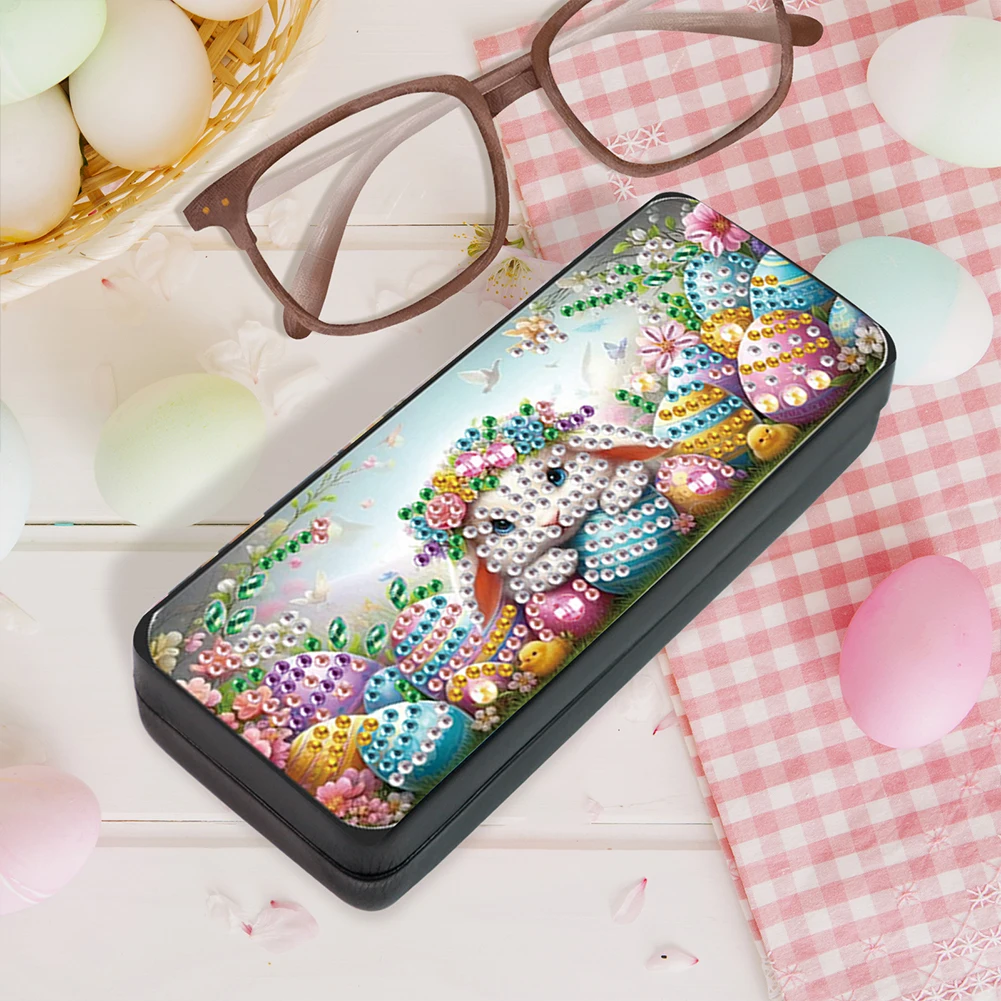 عيد الفصح الجلود 5D الماس اللوحة مكبرة حالة DIY الماس النظارات الشمسية صندوق تخزين الراين النظارات حقيبة للتخزين للبالغين
