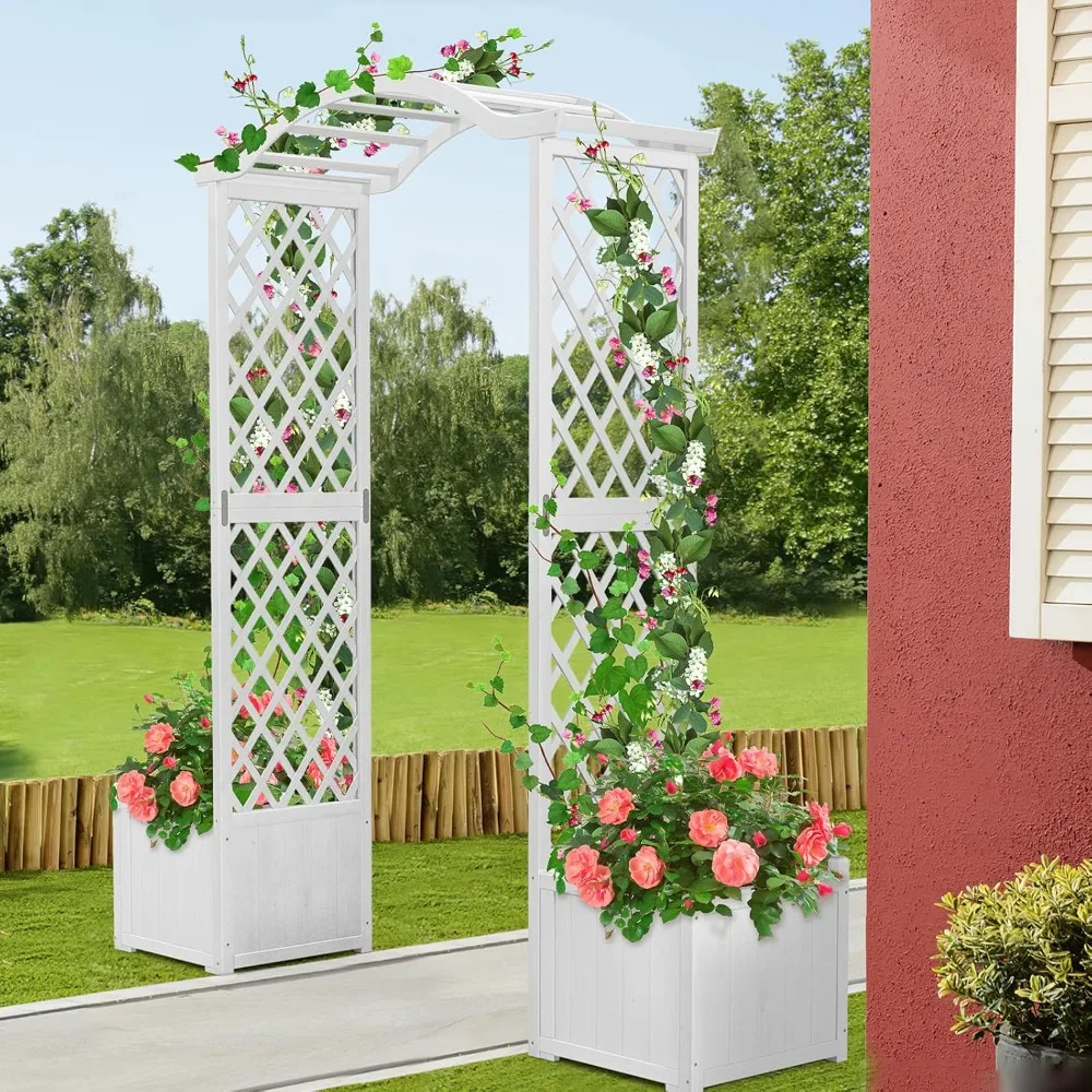 

Wooden Garden Arbor with Planter - Outdoor Arbor Trellis for Climbing Plants, Roses, Vines, Outside Pergola Planter