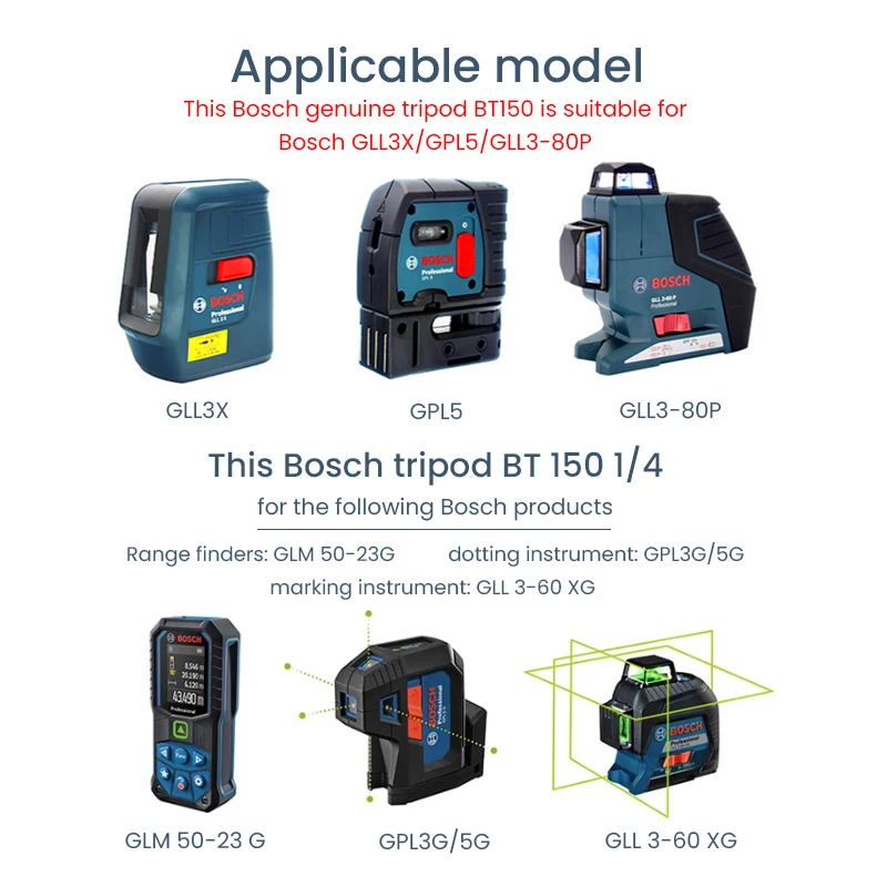 Bosch Bt150 1/4 Laser Level Distance/Dot/Marking Meter Tripod 55-157Cm Bracket for GLM50-23G/GPL3G/GLL3-60Xg/GLL3X/GPL5/GLL3-80P