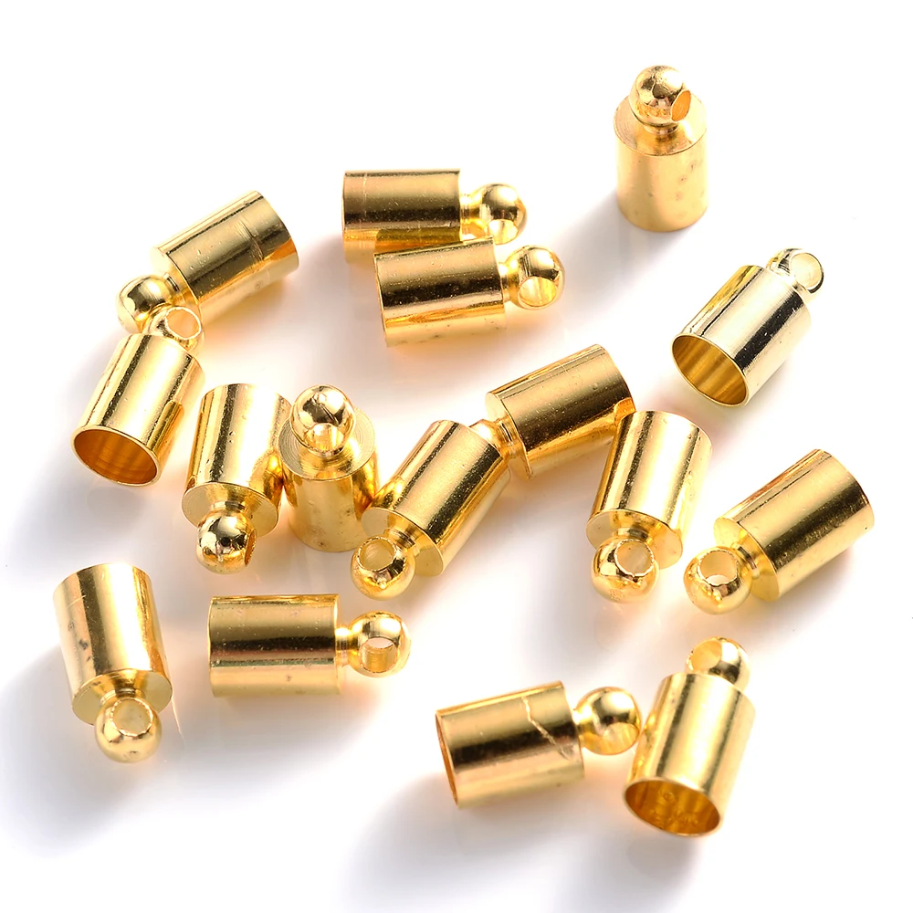 iYOE 50pcs/Lot Round Cord End Caps 2 3 4 5 6 7 8 9 10mm Crimp End Stopper Cap Connector For Jewelry Making Bracelet Necklace
