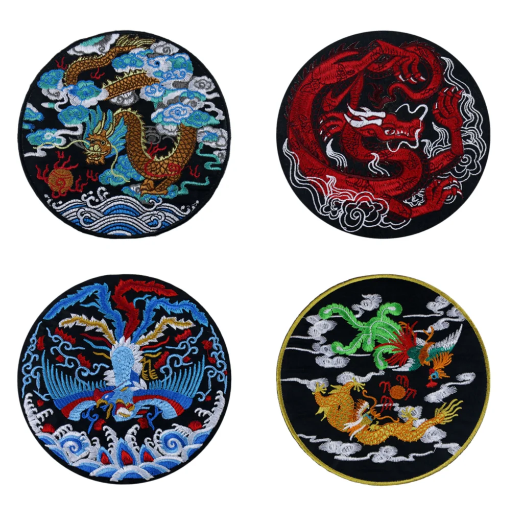 Chinese style embroidery patches diameter 14cm Round ethnic pattern embroidery iron on patches Cheongsam patch