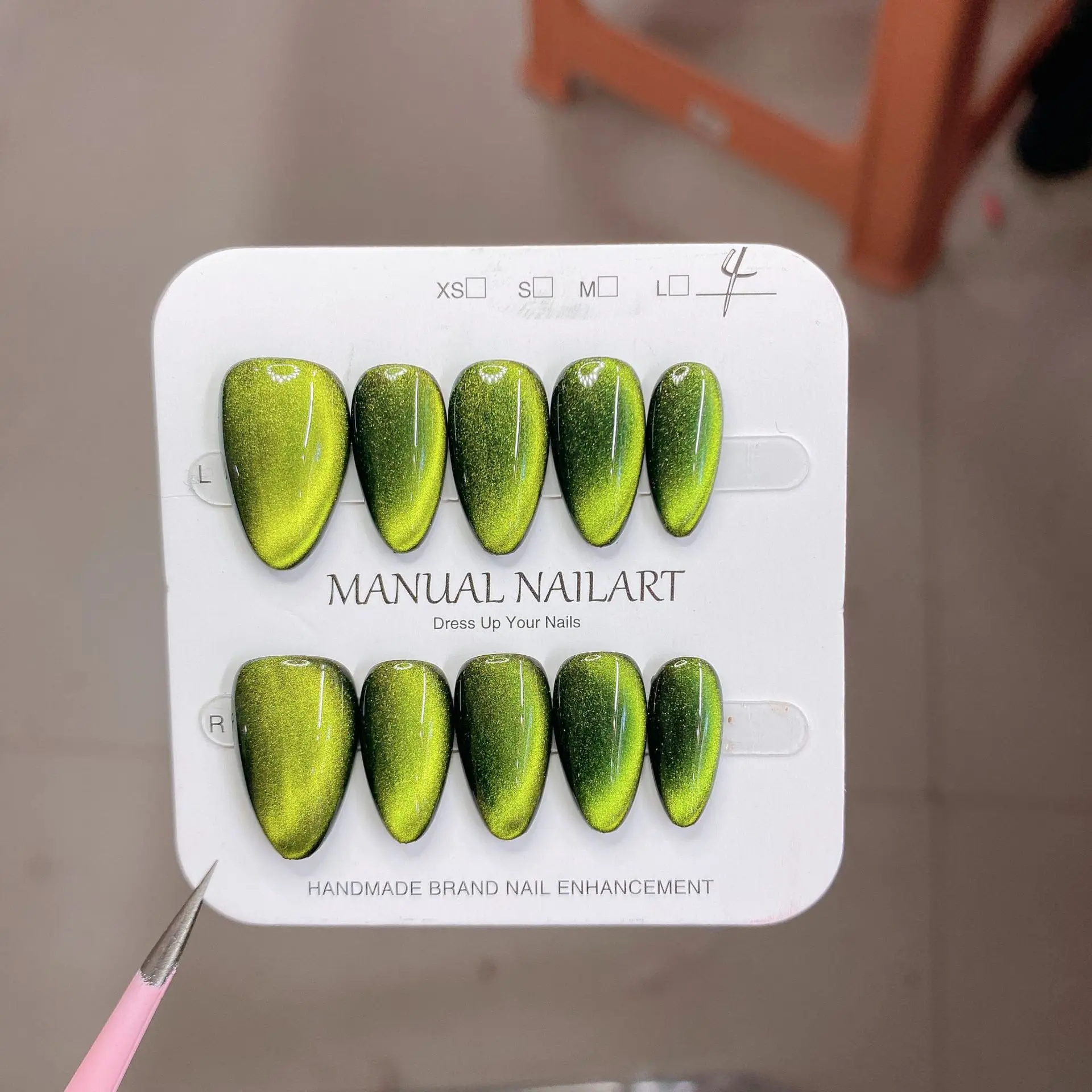 10 قطعة قصيرة اليدوية يدويا مسمار العلاج بالضوء القط العين اضغط على الأظافر يمكن ارتداؤها الأظافر كاذبة بريق الديكور مسمار فتاة هدية #4