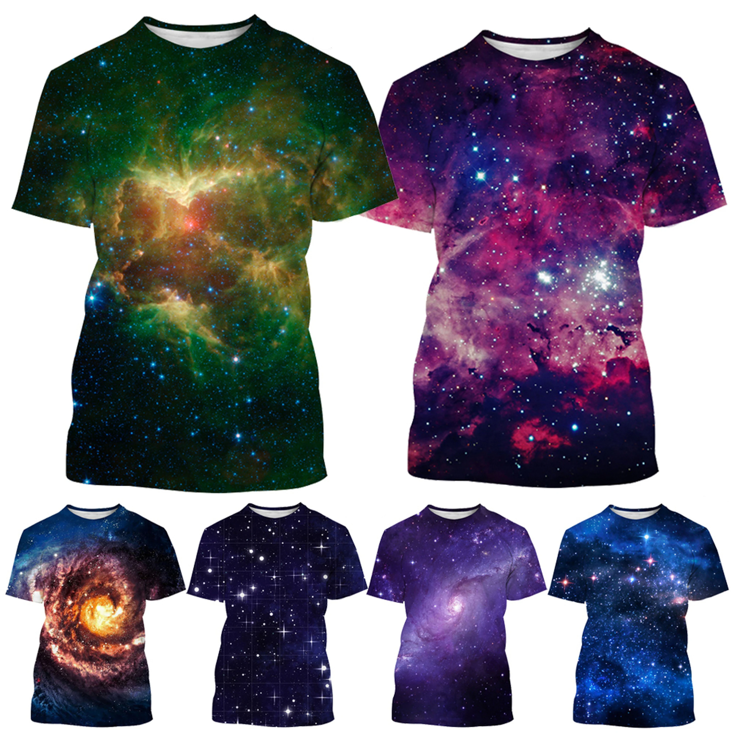 تي شيرت رجالي مطبوع عليه سماء مرصعة بالنصر ثلاثي الأبعاد ، تي شيرت غير رسمي بأكمام قصيرة للسيدات ، موضة الصيف ، جديد