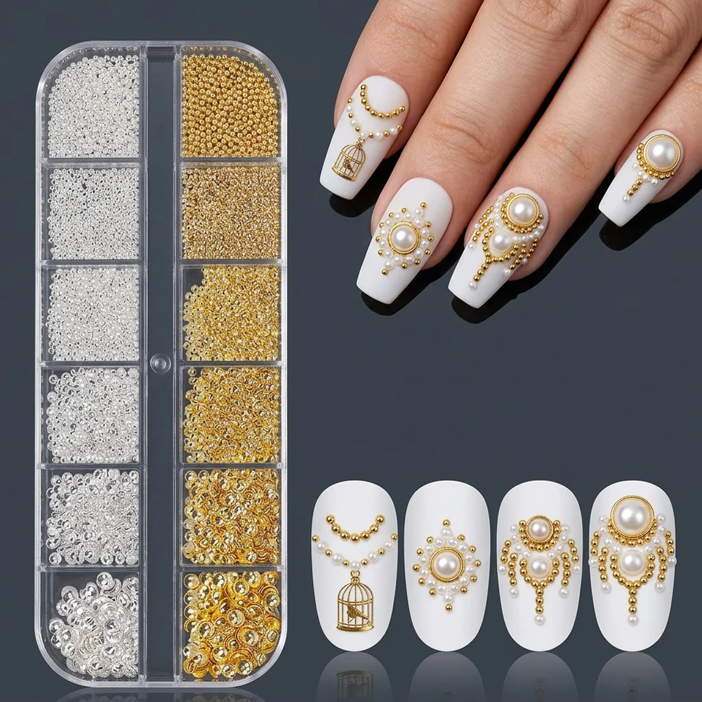 1Box Gold Silver White Beige Half Round Imitation Pearls Nail Gems Mixed Pearls Nail Art Charms DIY Manicure Festival Nail Decor