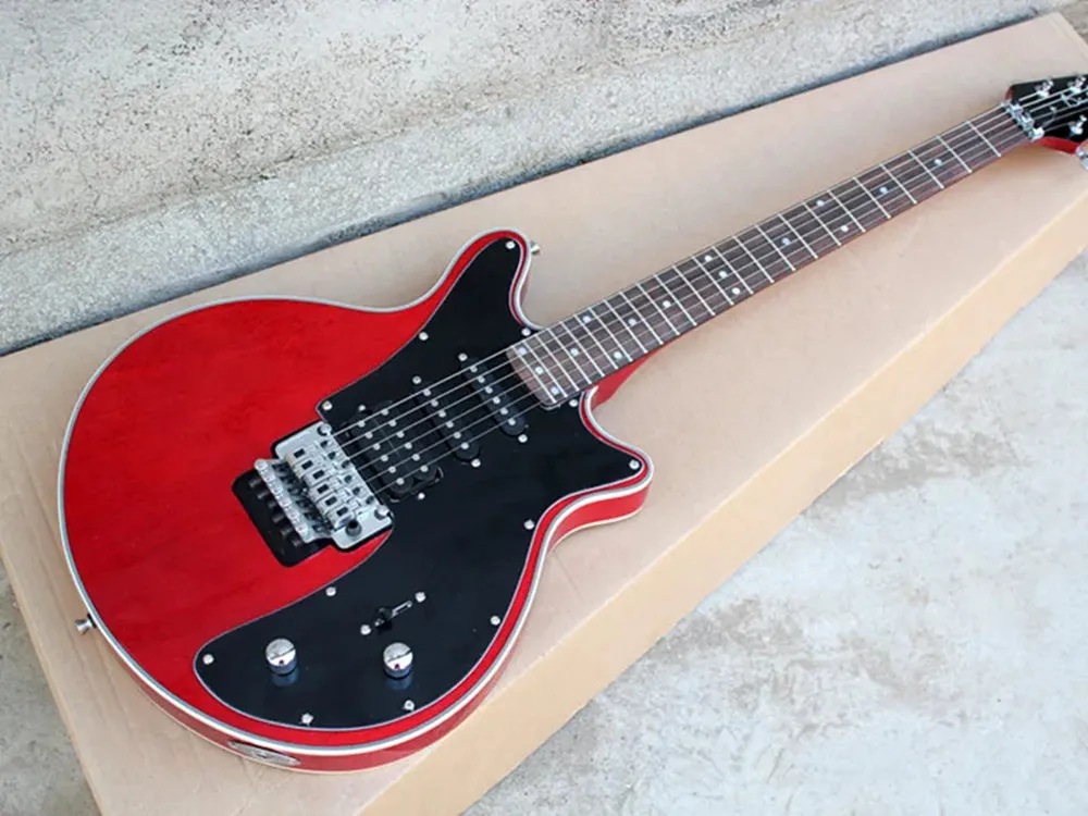 Special shape Red body  Electric Guitar Rosewood Fingerboard,Chrome Hardware,Black pickguard,Provide customized service