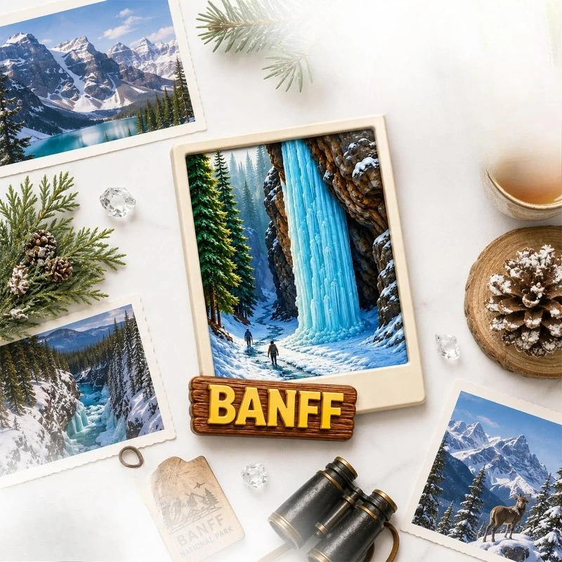 Banff Frozen Falls Frame Fridge Magnet - Chill 3D Canadian Souvenir Unique Rocky Mountain Gift for Travel & Alpine Decor