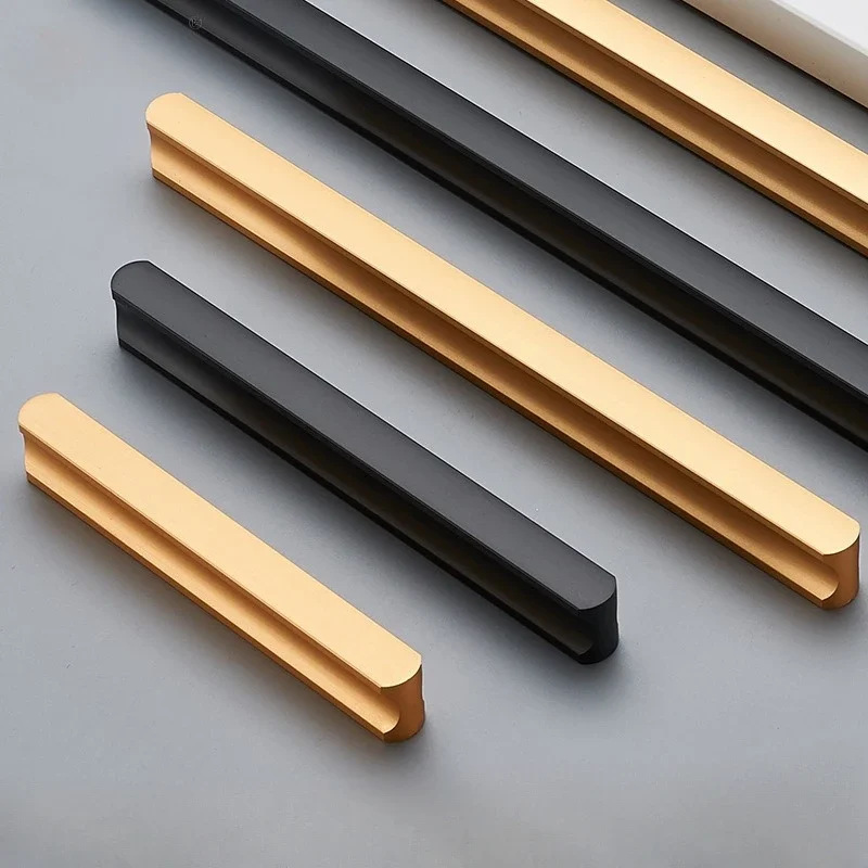 Nordic Modern Simple Light Luxury Cabinet Door Gold Black Handle Cabinet Wardrobe Drawer Handle Furniture Hardware