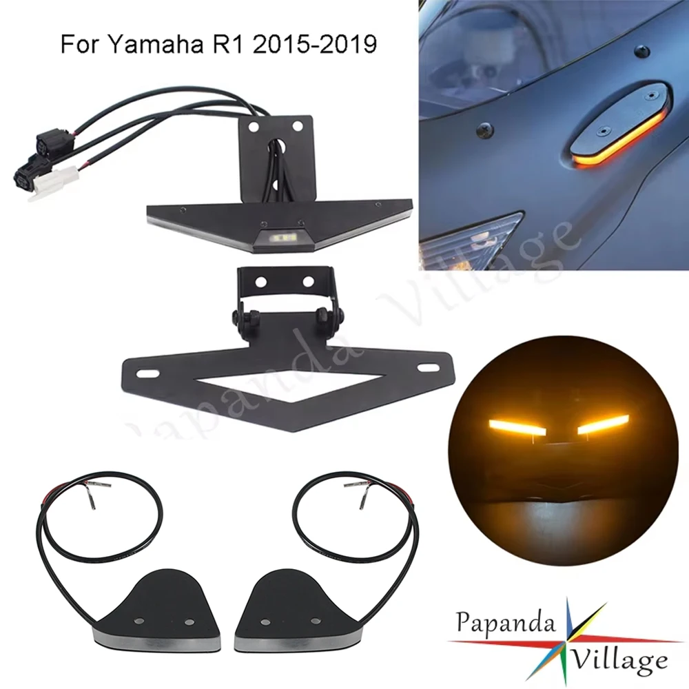 

Motorcyle Mirror Off LED Front Turn Signals License Palte Lights Fender Eliminator Bracket Kit For Yamaha YZF R1 R1S R1M 2015-19