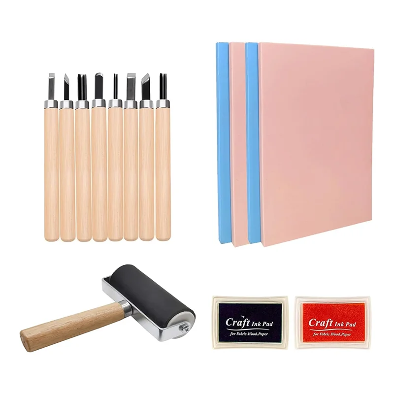 

BMBY-15Pack резиновые блоки для штампов, мягкие блоки для резьбы с режущими инструментами и резиновым валиком Brayer для гравюра и больших поделок