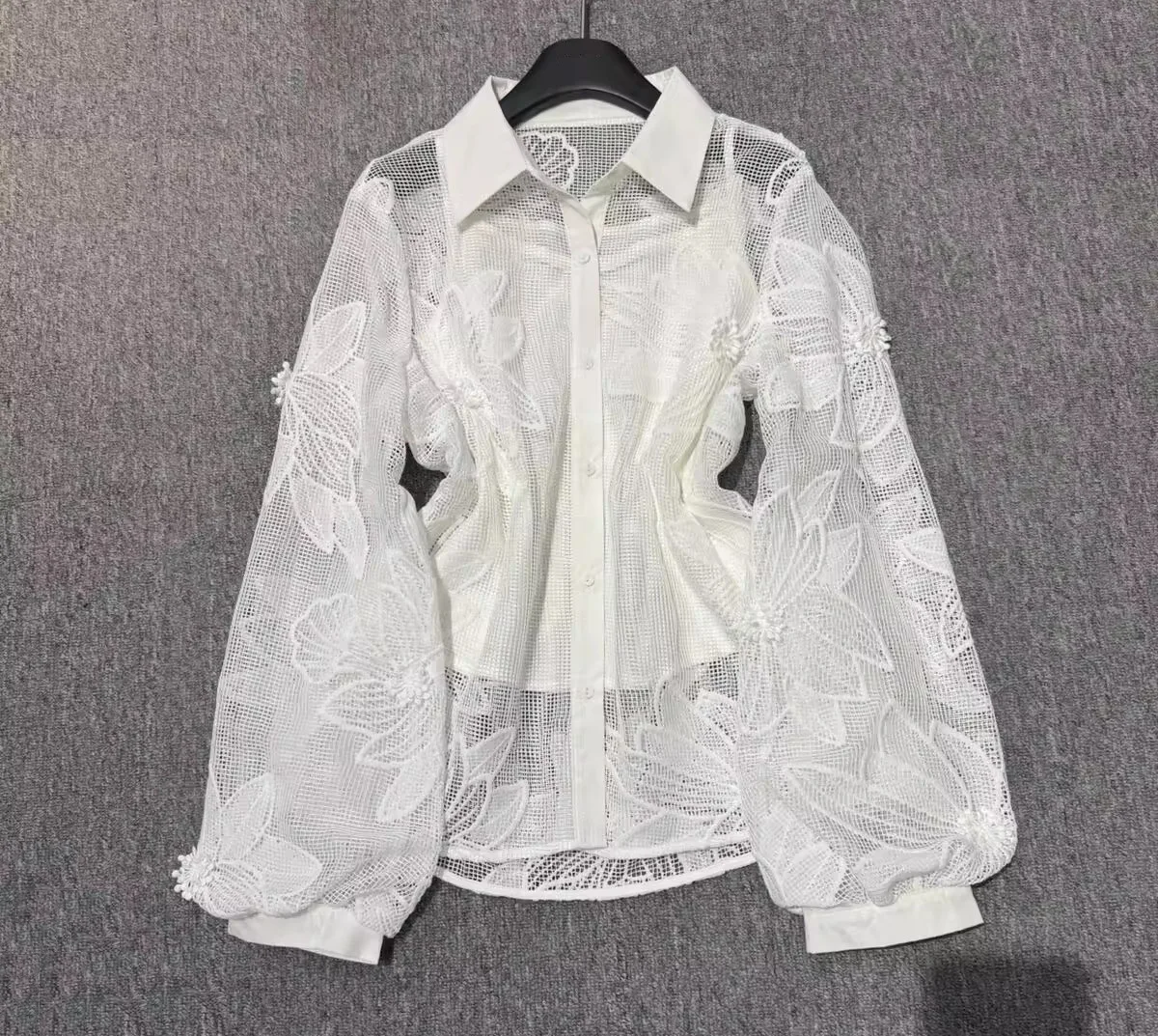 

Новая женская рубашка высшего качества, осень-зима 2025 года, женские рубашки с отложным воротником, рубашки с длинными рукавами и цветочной вышивкой