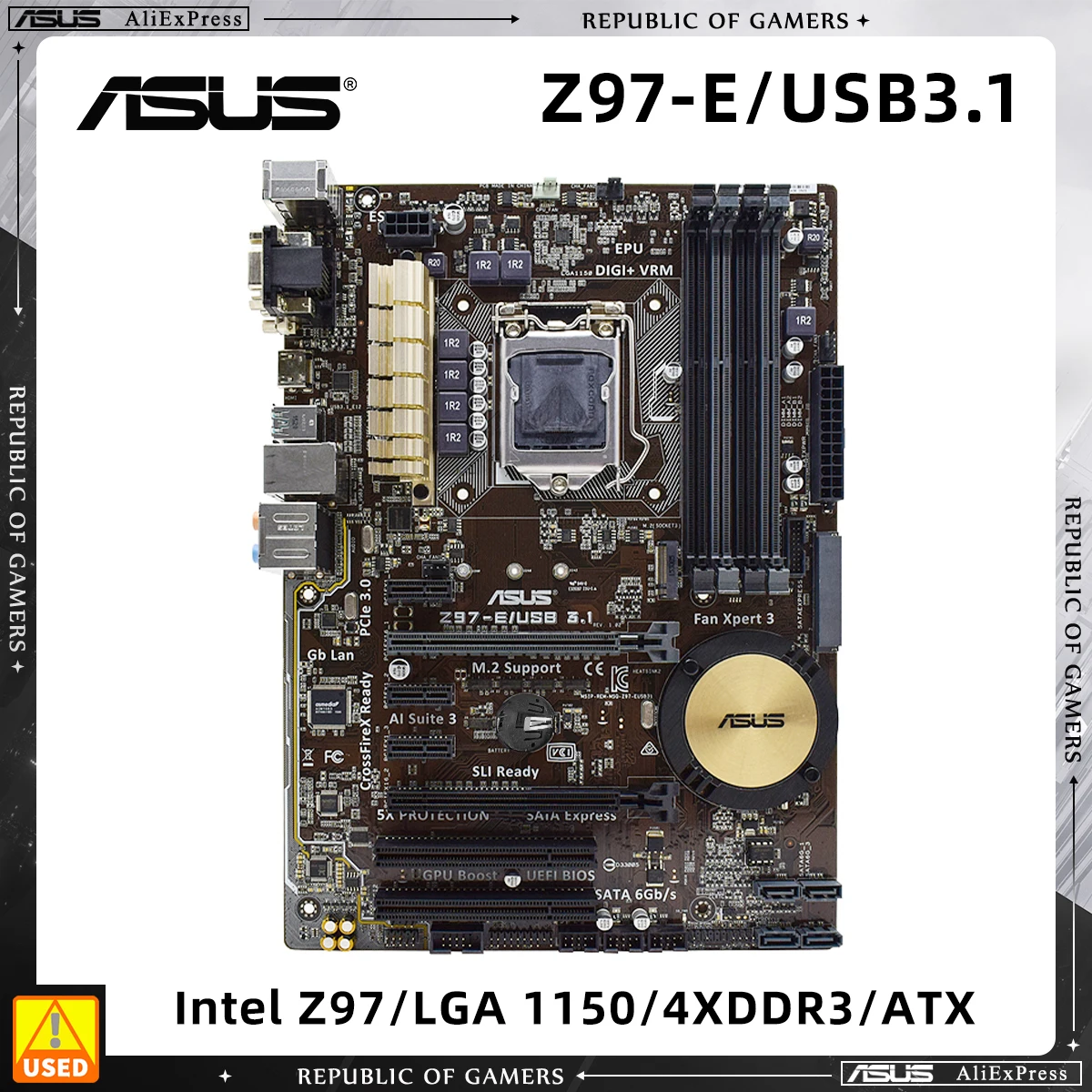 

ASUS Z97-E/USB 3.1, Used Motherboard, LGA 1150 Motherboard, for Core i5 4570, Supports 4x DIMM Max. 32GB DDR3, ATX Form Factor