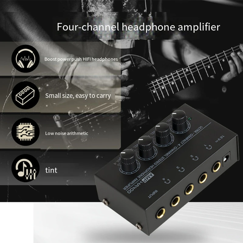 HA400 Mini Amplifier Headphone Amplifier 4 Channels Ultra-Compact Stereo Audio Amplifier Earphone Amplifier EU Plug