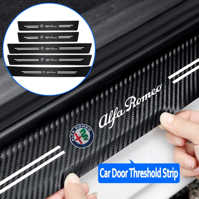 Carbon leather fiber protective stickers for car door sills For Alfa Romeo 4C 159 Spider Giulia Giulietta 156 166 Volante