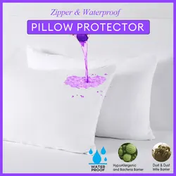 2pcs Pillow Cover Waterproof Zipper Pillow Protector Bedbug Proof & Allergy Protection Pillowcase