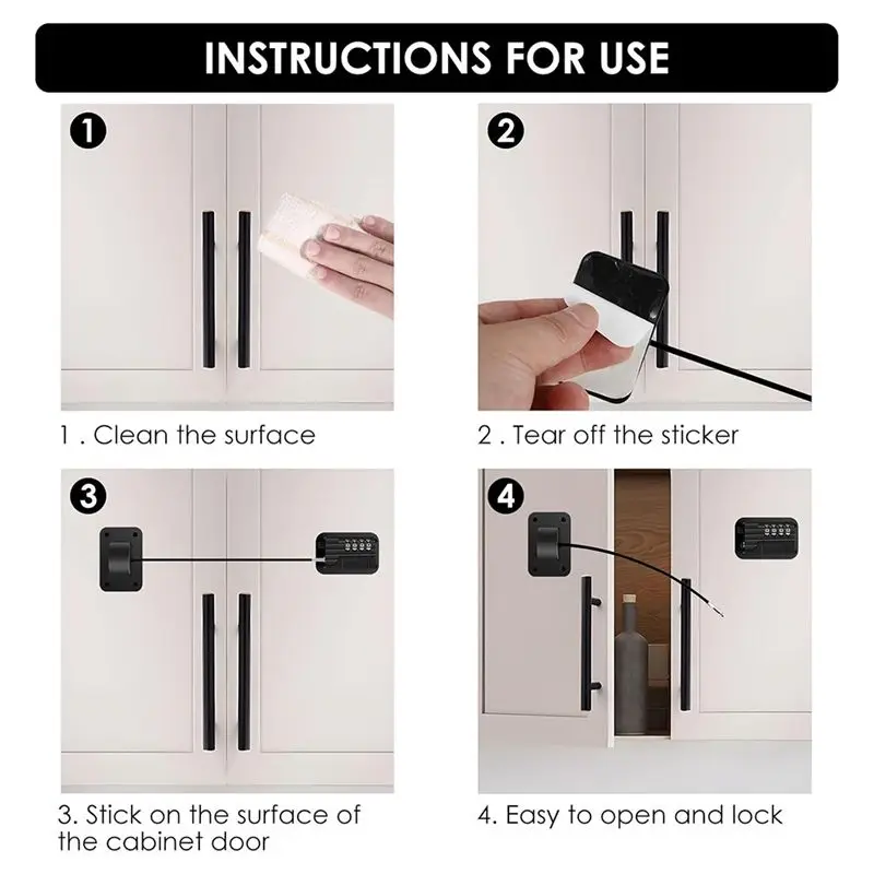 BEDW-Safety Fridge Freezer, 2 Pack Refrigerator Fridge Lock With Password Unlocking, Self Adhesive Childproof Cabinet Locks