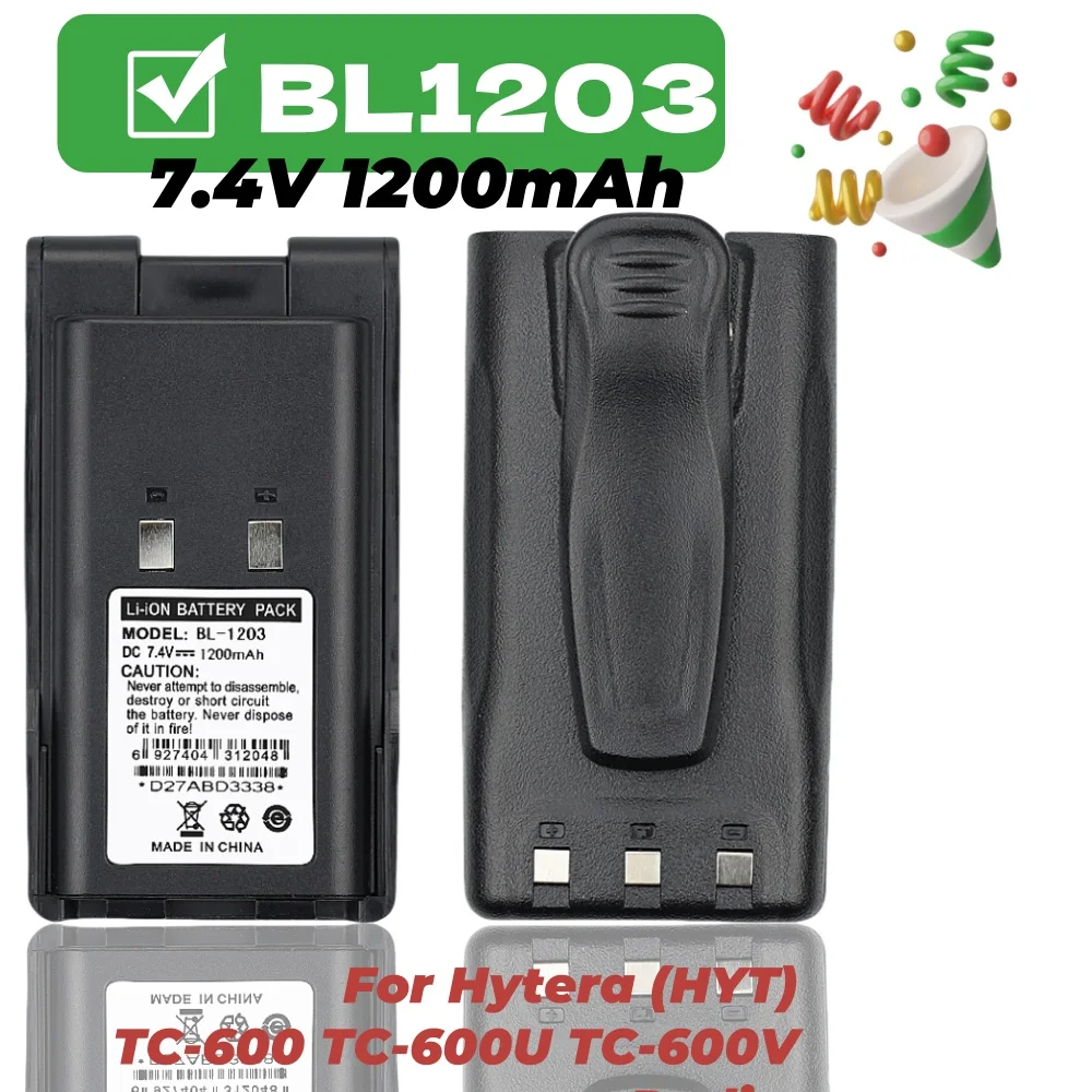 

BL1203 7.4V 1200mAh Li-ion Battery for Hytera/HYT TC600 TC-600 TC-600U TC-600V Two Way Radio Replacement Battery with Belt Clip