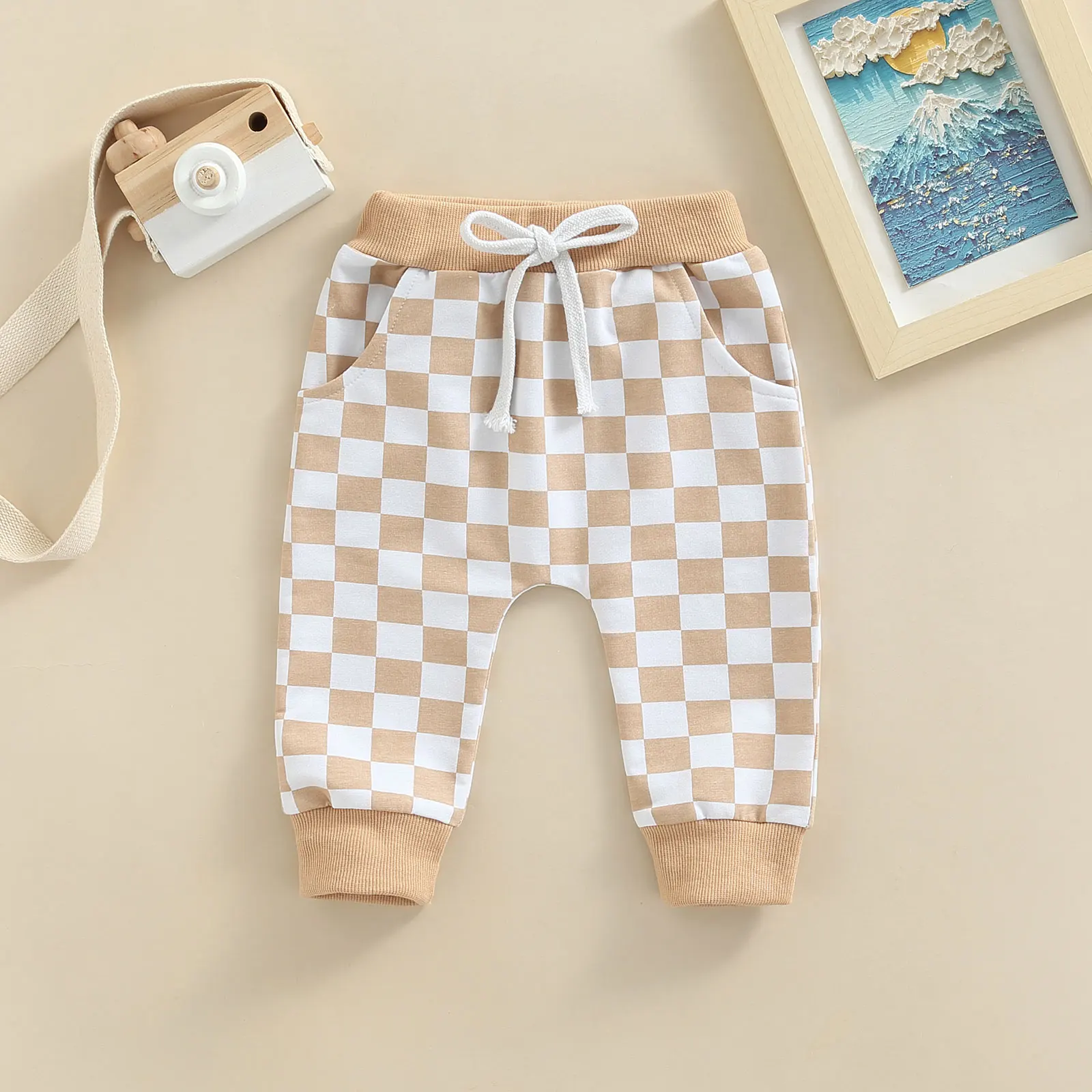 2022-06-15 Lioraitiin 0-3Years Toddler Baby Boy Girl Casual Pants Plaid Checkerboard Tie-up Autumn Clothing 3Colors