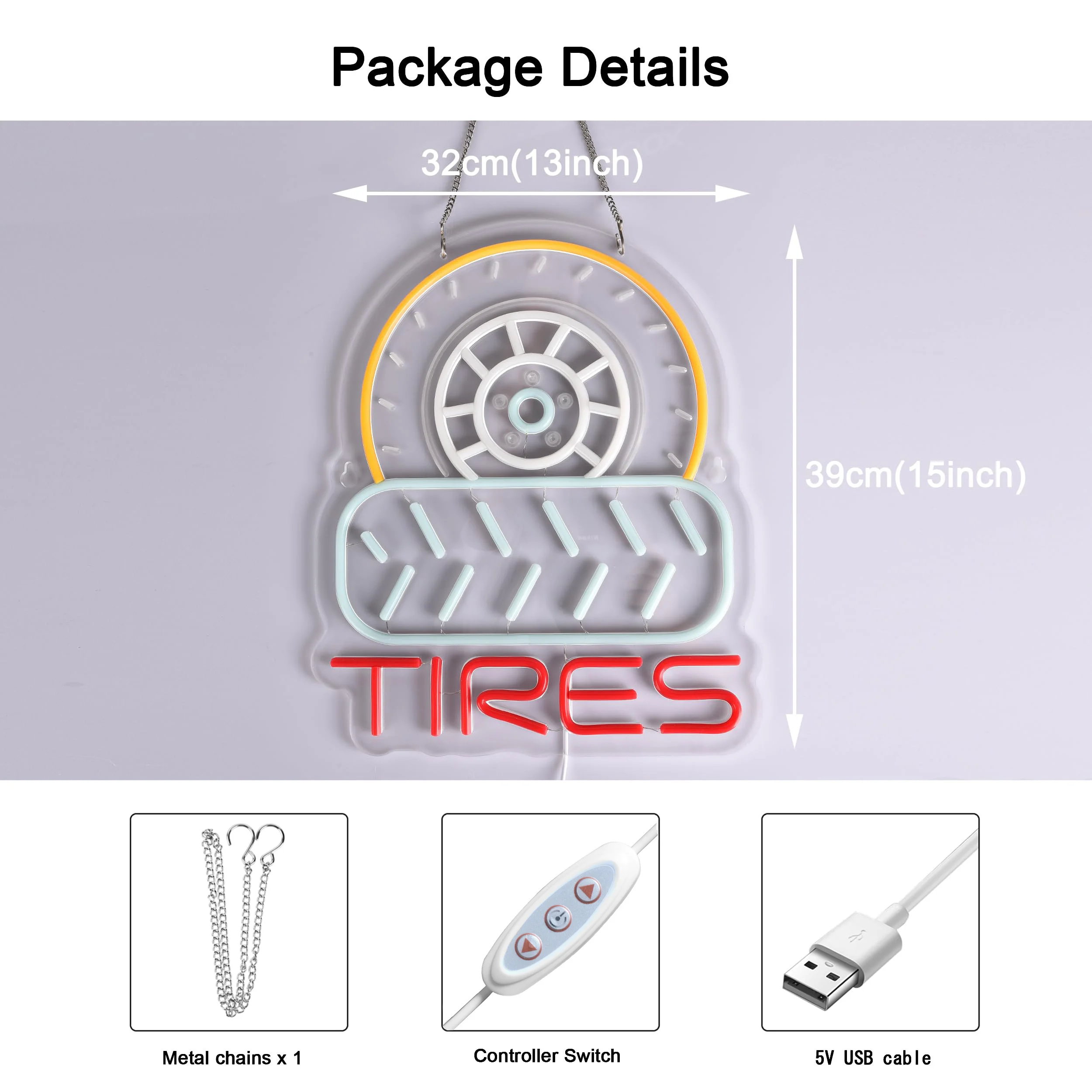 TIRES LED Neon - Sculpted Acrylic Design, USB Powered Dimmable LED Neon, Fit Garage, Games Room, Men's Cave Wall Art