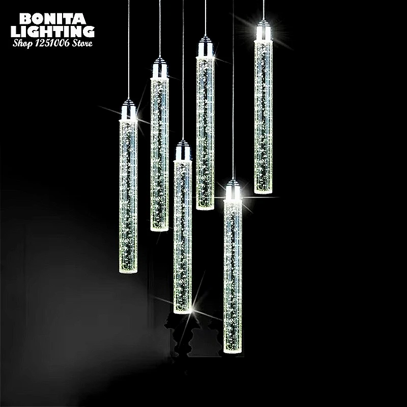 Современная мода K9 Хрустальная потолочная люстра Бар Ресторан Прикроватная тумбочка Дизайн интерьера Освещение Пузырьковое стекло Цилиндр Подвесной светильник