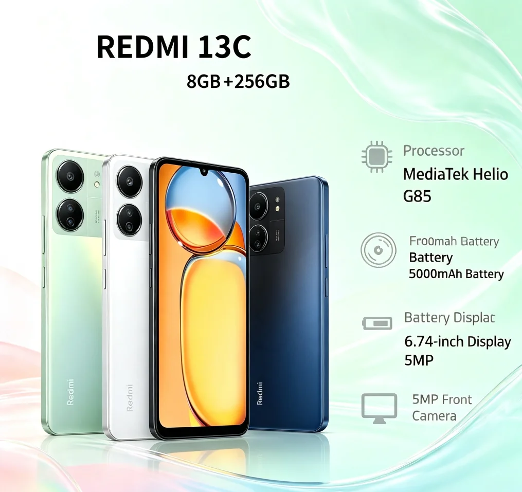 Latest 2026 Redmi 13C Mobile Phone 8GB+256GB Massive Storage Capacity Robust Performance User‑Friendly Design Excellent
