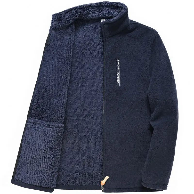 Herren Fleece-Jacke mit Reißverschluss, Fleece-gefüttert, Stehkragen, Verdickte Outdoor-Jacke, Winddicht, Polar-Fleece, Kälteschutz-Jacken – Detail 11
