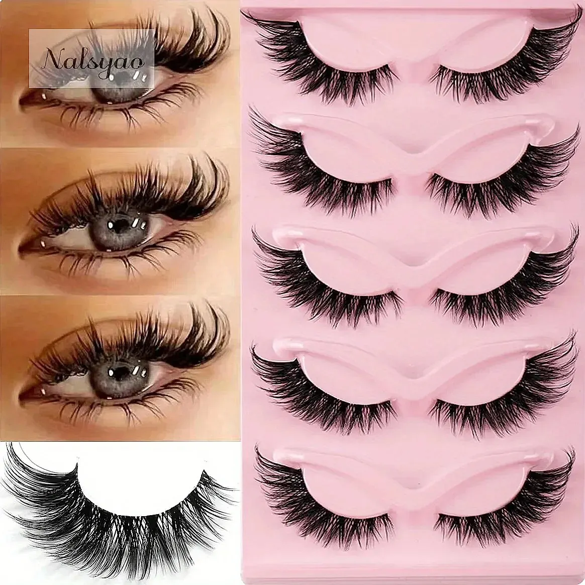 3Boxes 15Pairs Cat Eye Lashes Natural Long Manga Lashes Winged End Eye Elongated Fake Eyelashes Makeup