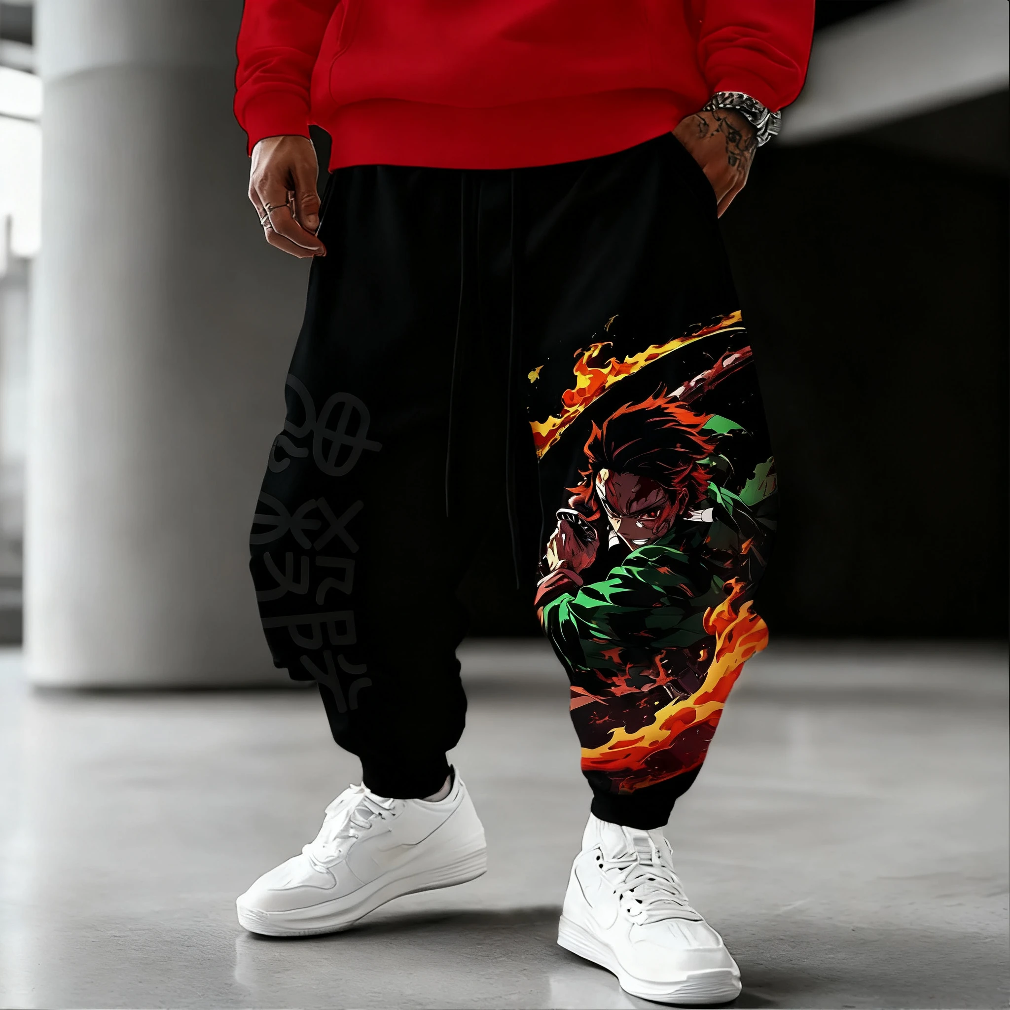 شيطان القاتل أنيمي كامادو تانجيرو المطبوعة سراويل قطنية 2025 الخريف/الشتاء جديد الرجال فضفاض موضة عادية الأمريكية الساق الجوارب