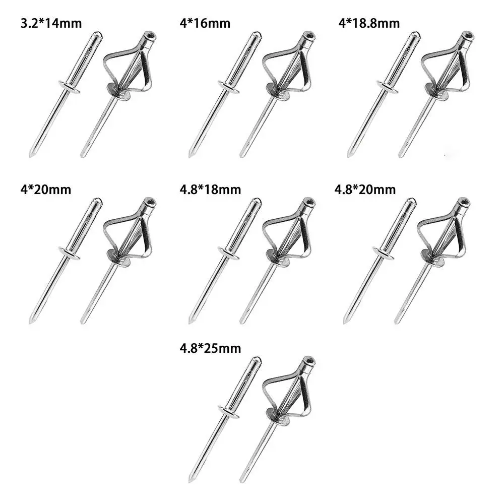 50 pz Durevole 3.2mm 4.0mm 4.8mm Rivetto Cieco Pieghevole Tri-fold Argento Tri Grip Rivetti Testa Rotonda Rivetto In Lega di Alluminio