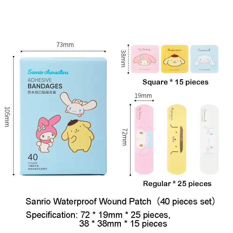 Hämostase-Pflaster für Kinder, 40 Stück, Sanrio Hello Kitty, Gipsverband, Melodie, wasserdicht, atmungsaktiv, Notfall-Pflaster, Geschenke