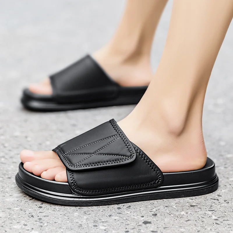 Men's Shoes 38-44 High-end Leather Fashion Slippers Casual Comfortable Sandals Summer Beach Flat Non-Slip Bathroom