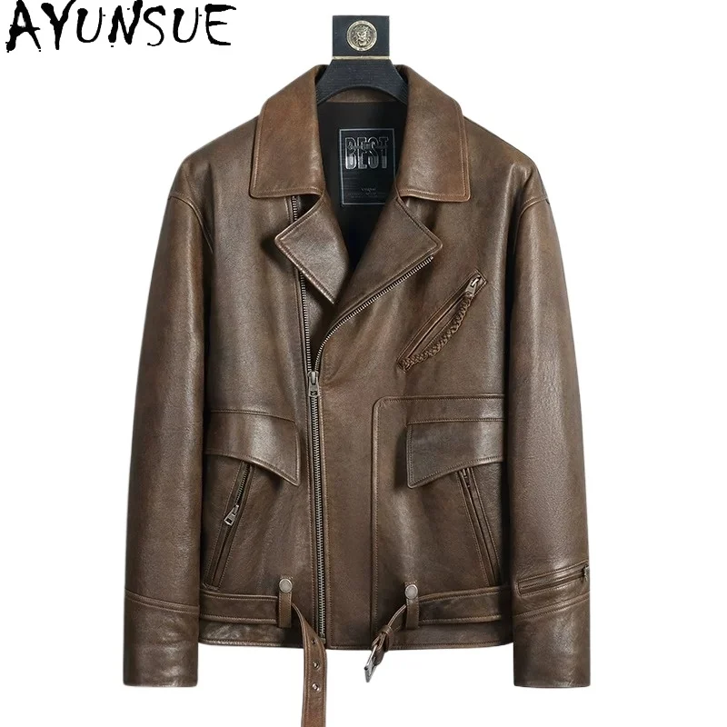 

AYUNSUE Luxury 100% Genuine Leather Jacket Men Autumn Winter Casual Vintage Real Sheepskin Coat Fashion Motorcycle Jackets 2026