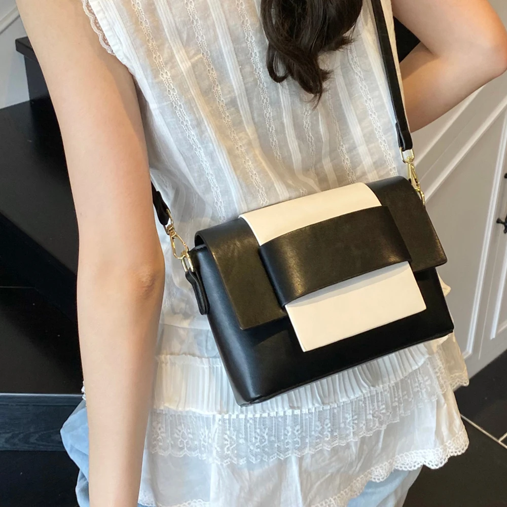 

Vintage Pu Crossbody Bag Contrast Color Flap Pillow Bags Large Capacity Female Daily Commuting Messenger Shoulder Packs