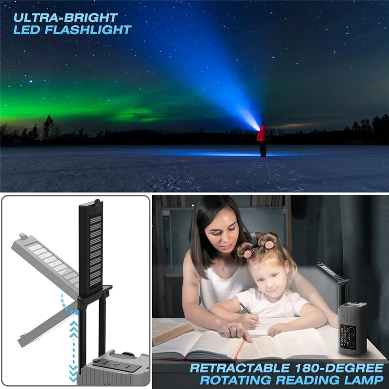 휴대용 야외 충전식 태양광 라이트 핸드 크랭크 다기능 전구 배터리 램프