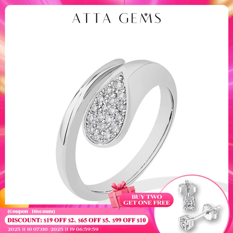 

ATTAGEMS New Retro Simple Adjustable Moissanite Ring for Women DVVS1 S925 Sterling Silver Engagement Birthday Party Jewelry Gift