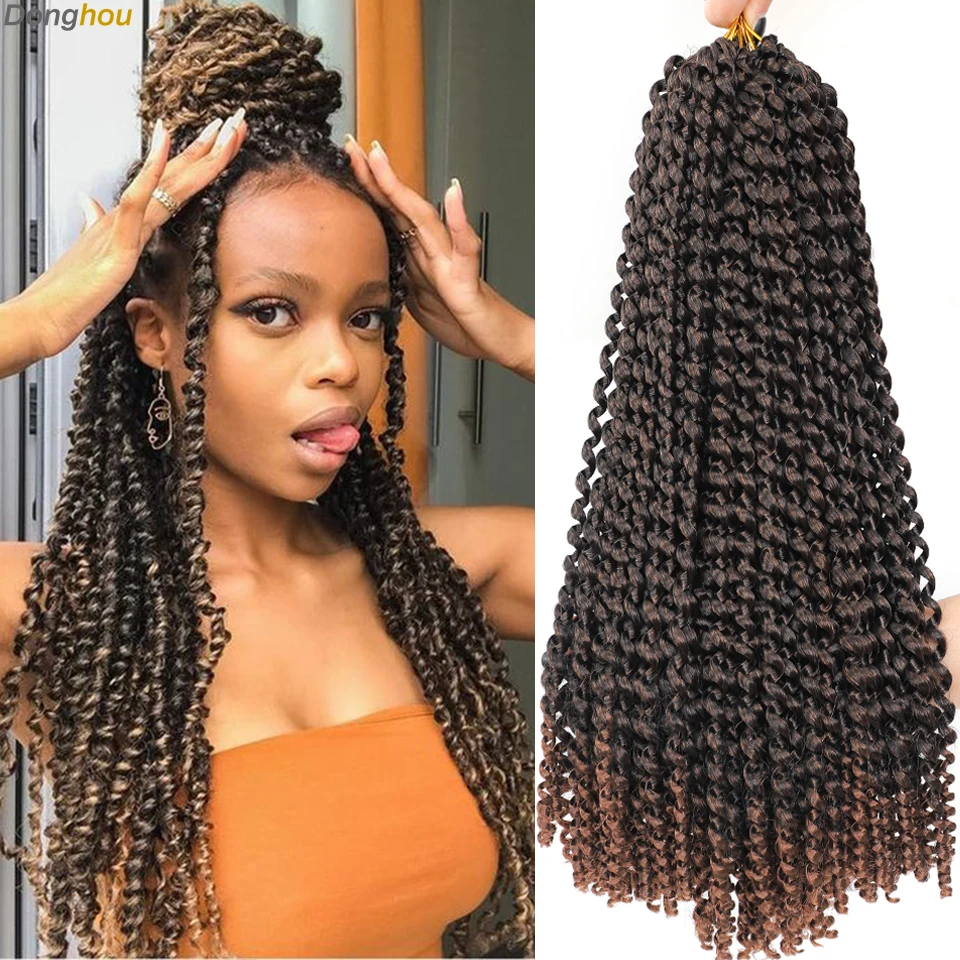 

DONGHOU 18inch Passion Twist Crochet Hair for Black Women Ombre Brown Ginger Pre Looped Synthetic Curly Passion Twists Extension