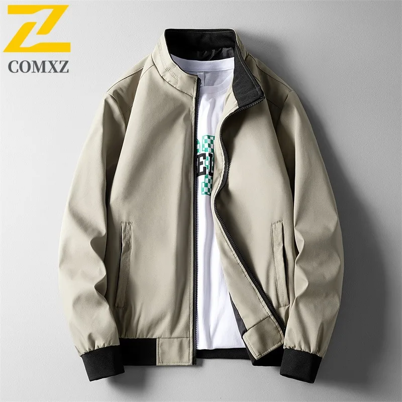 COMXZ 2025 Men Spring Stand Collar Short Jacket Waterproof Windproof Korean Style Casual Outdoor Sport Solid Color Lightweight C