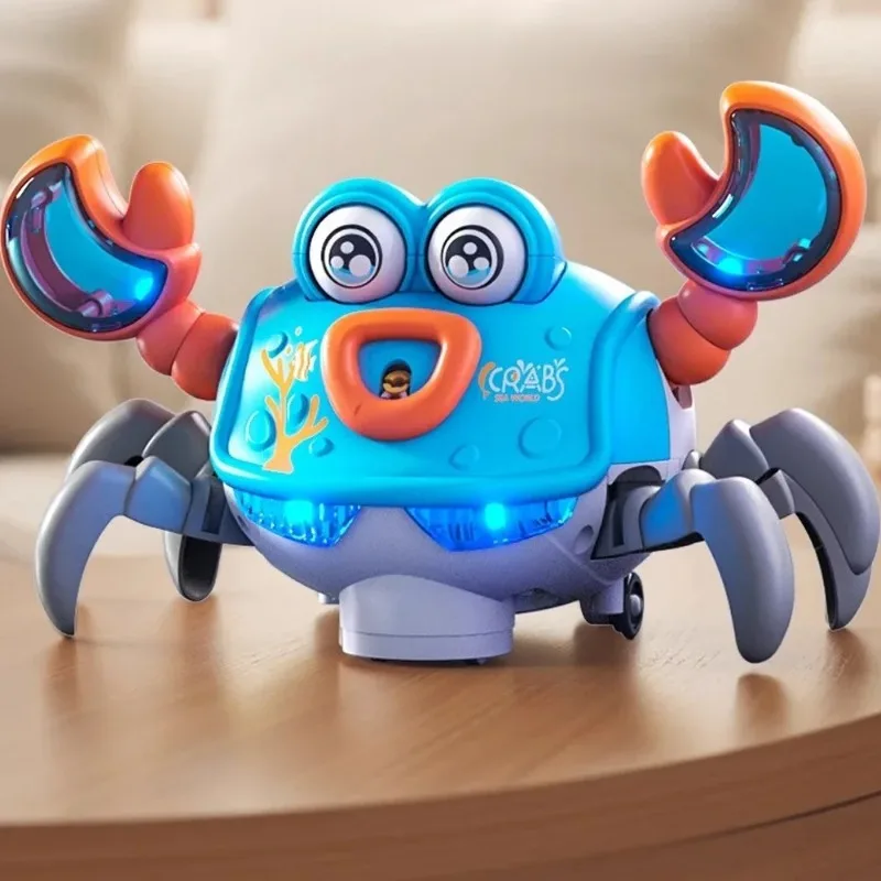 NUOVO giocattolo per granchio strisciante con luce e musica per evitare automaticamente gli ostacoli Giocattolo interattivo elettronico per animali domestici per regali di granchio che cammina per bambini