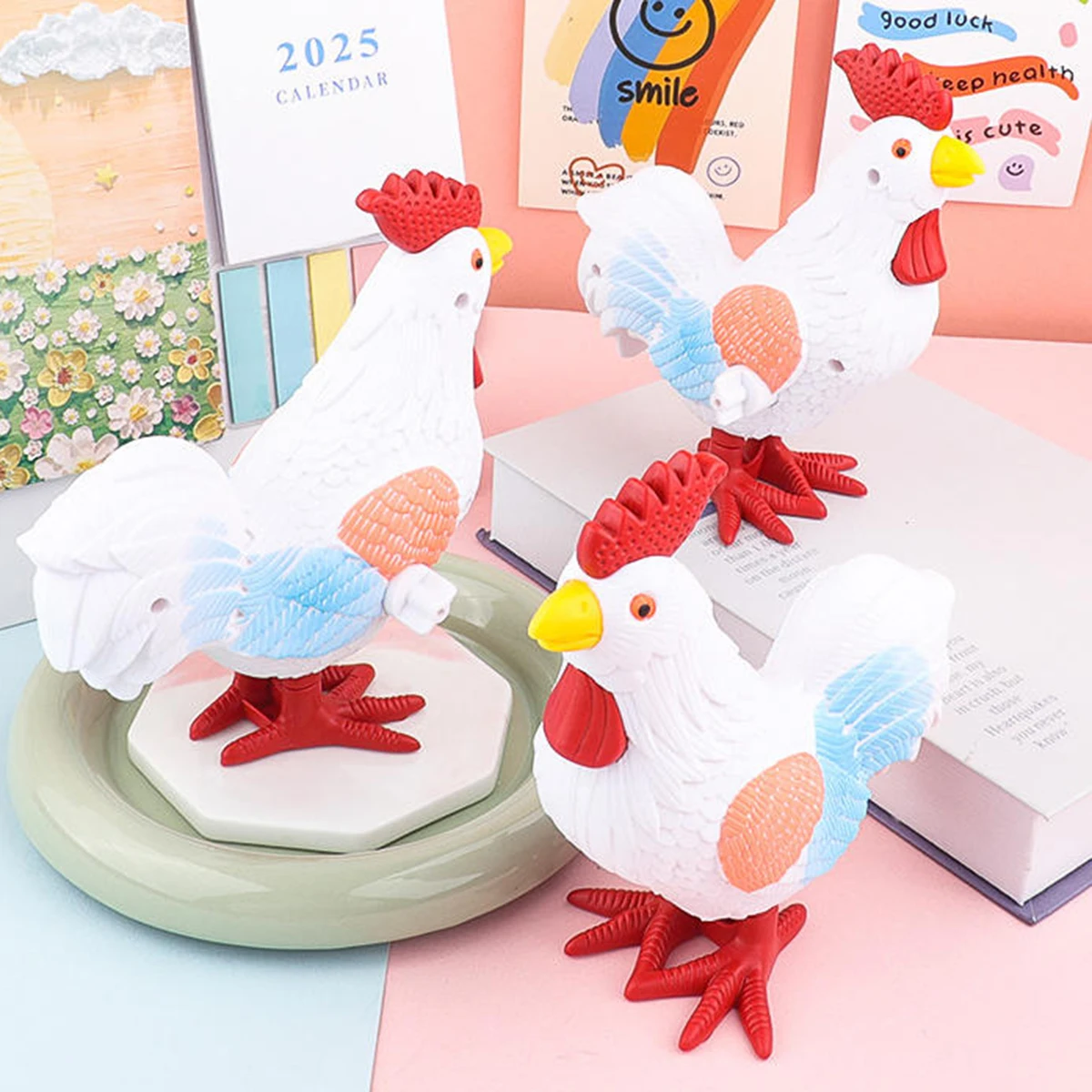 

2Pcs Childhood Nostalgia Toys Children Clockwork Cartoon Rooster Toy Cute Fun Wind-up Walking Rooster Decompression Holiday Gift