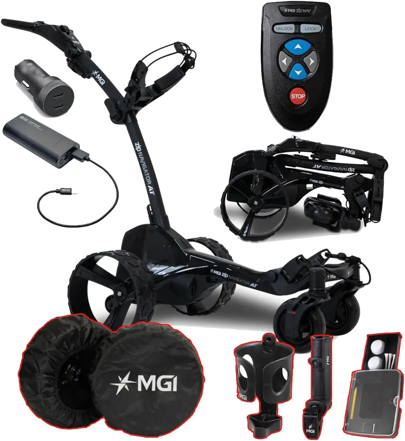 

HOT SALES MGI Zip Navigator All Terrain Electric Golf Cart with Seat Attachment | Full Directional Remote Controlled Motorized G