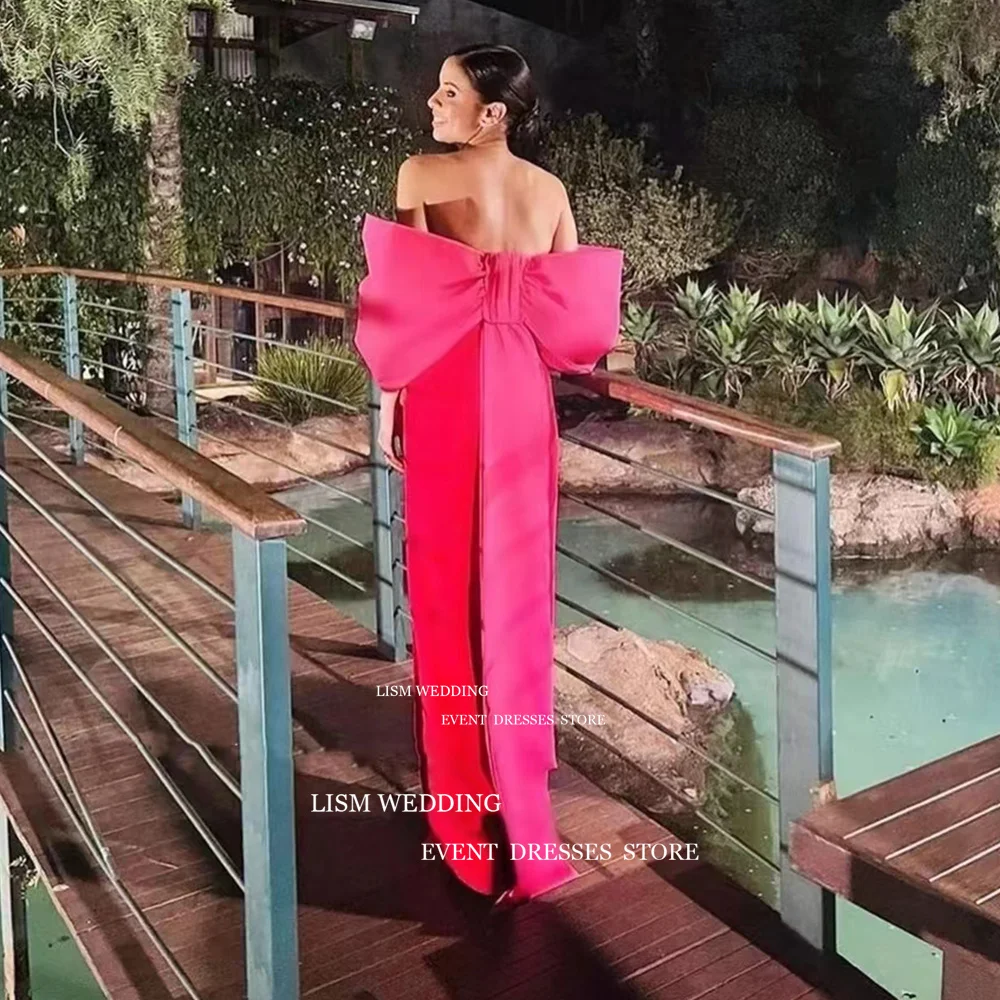 LISM Elegant Red Mermaid Evening Dresses Off Shoulder Big Bow Puff Sleeve Prom Occasion Gown Backless Side Split Party Dress