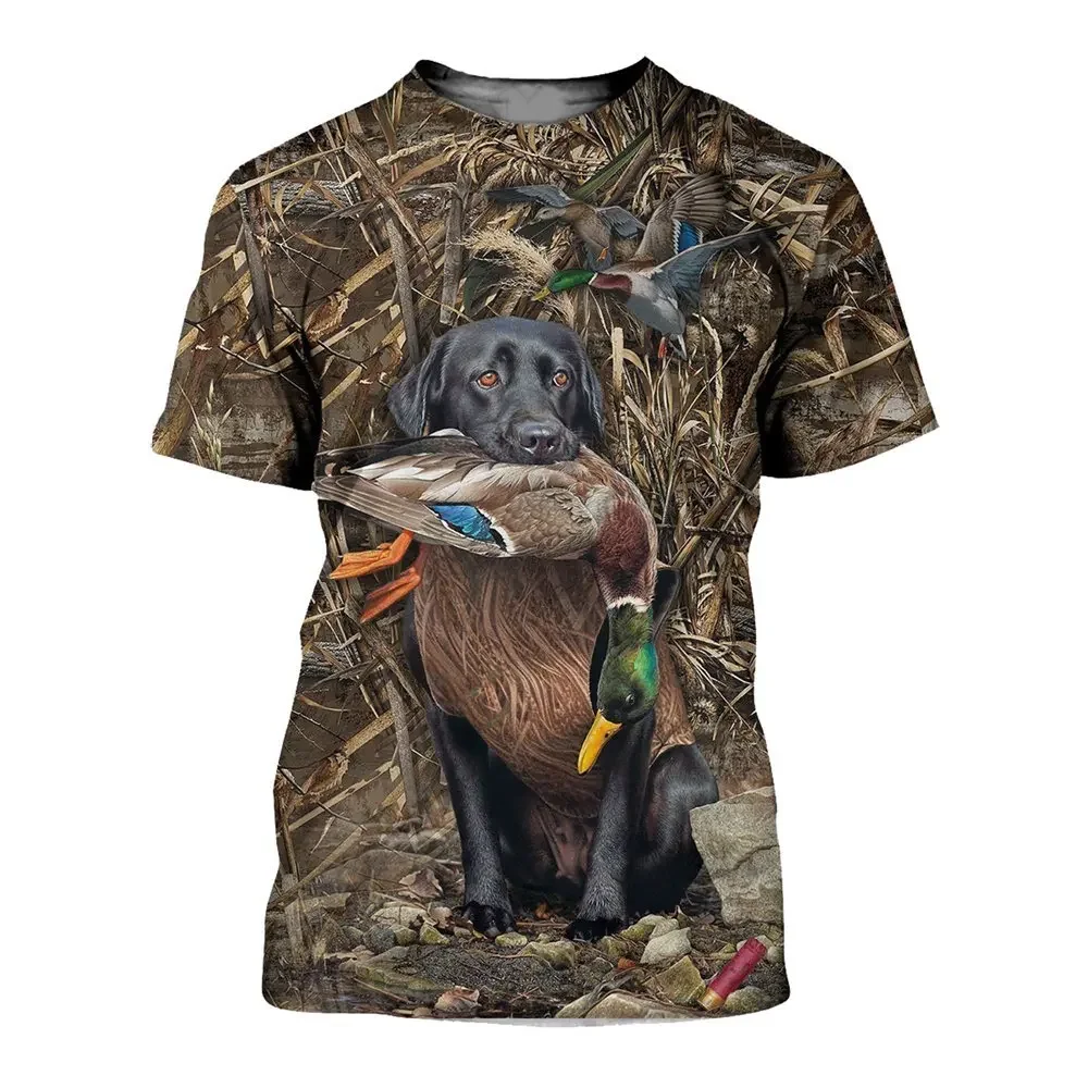 Men\'s Dog Hunting Wild Duck T-shirt, Hunting Camouflage Casual Wear, Summer Fashion, Harajuku Sportswear Novelty