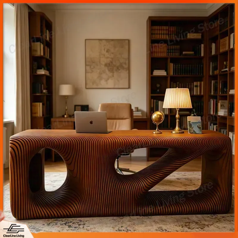 Creative Hollow Texture Parameterized Striped Wooden Study Table Home Office Desk Modern Minimalist Writing Computer