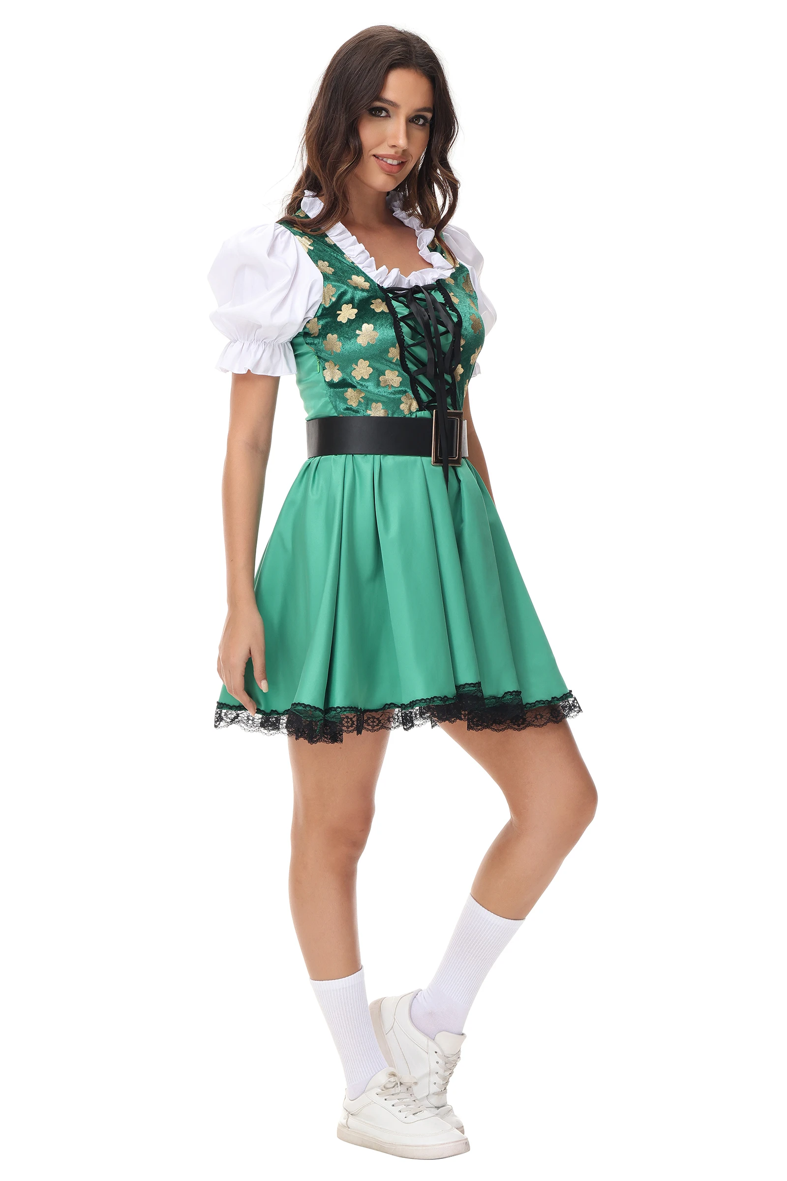 Halloween St. Patrick\'s Day Irish Lucky Clover Goblin Couple Costume Germany Oktoberfest Bavarian Beer Girl Maid Cosplay Dress