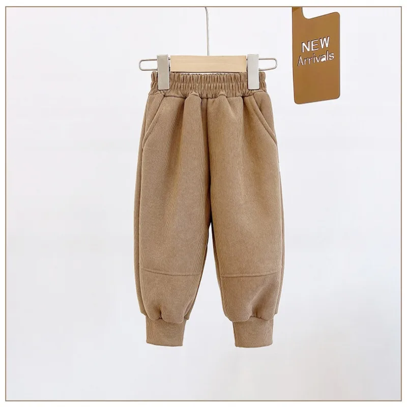 Kids Winter Fleece Sweatpants Thick Spliced Warm Alpaca Velvet Sports Pants Boys Girls Casual Trousers