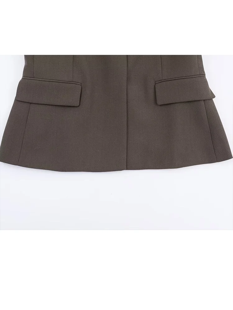 HH primavera otoño mujer viajero Blazer falda traje de dos piezas manga larga un botón Blazer + bolsillos con cremallera faldas plisadas sólidas