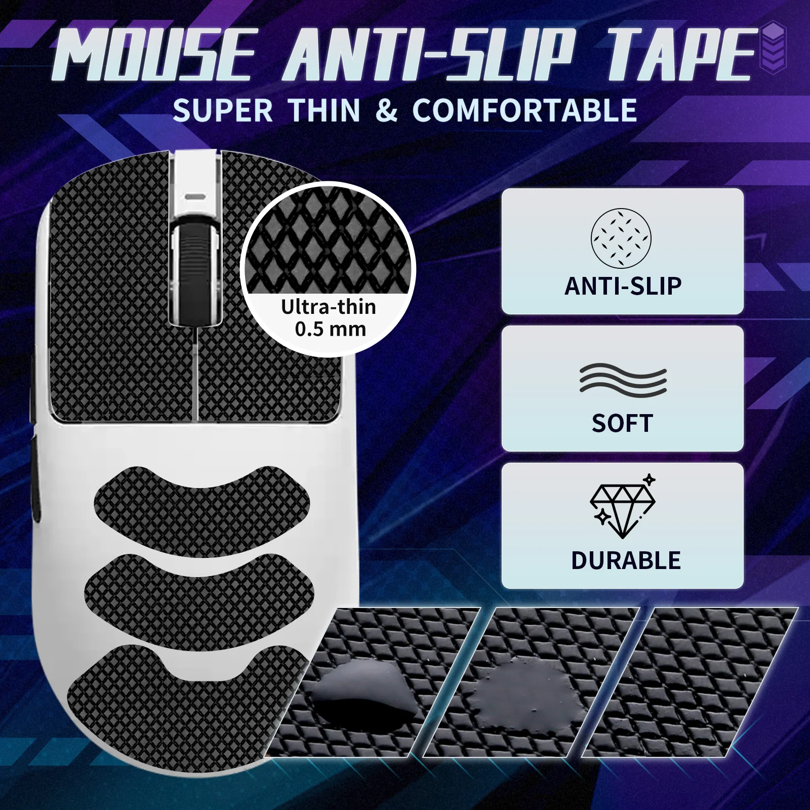 Fita adesiva para mouse TALONGAMES para mouse sem fio VXE Dragonfly R1, aderência antiderrapante para absorção de suor da palma, corte para caber, fácil de aplicar