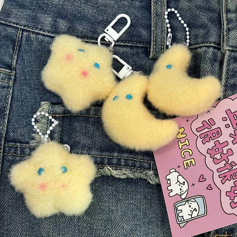 Cute Plush Star Moon Keychain Bag Charm Sweet Doll Toy Key Ring Backpack Pendant Decorative Creative Gifts