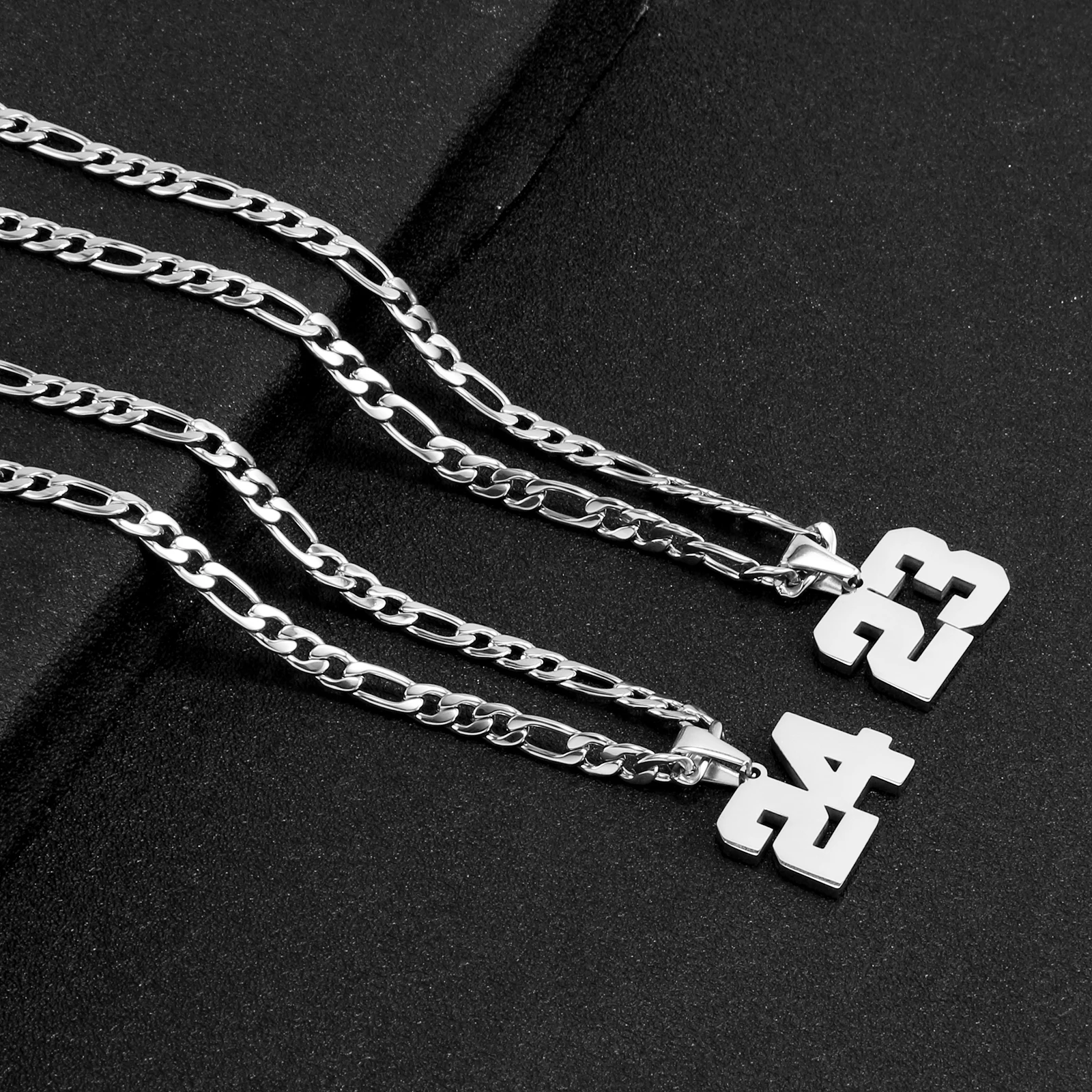 1-99 Customizable Number Pendant Necklaces for Men Women Kids Coupe Team Stainless Steel Choker Figaro Chain Anniversary Jewelry