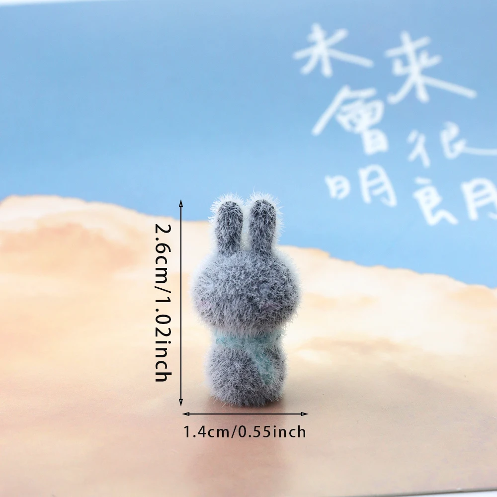 30Pcs 3D Flocking Resin Rabbit Charms Mini Plush Dolls Pendant for Necklace Earrings Keychain DIY Making Jewelry Accessories