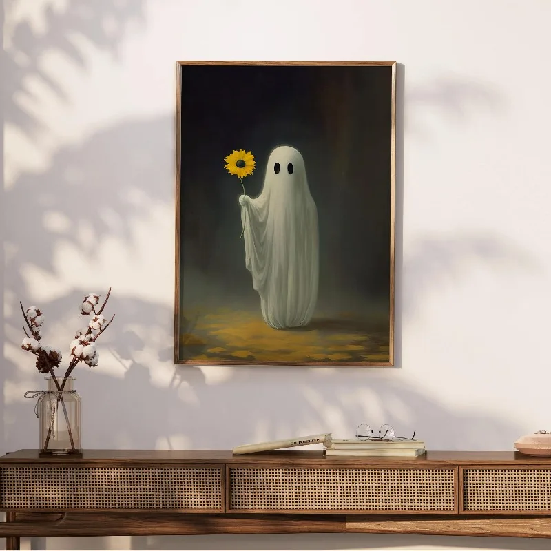 Cute Ghost Wall Art Print Funny Vintage Ghost Portrait Halloween Poster Spooky Witch Canvas Art Print Gothic Home Decor Print, image 4